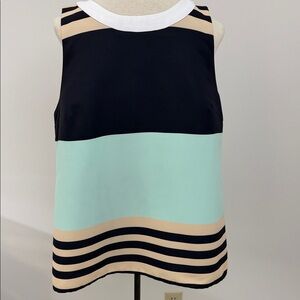 Troubadour Striped Sleeveless Top - Black, Mint, and Beige Size 8